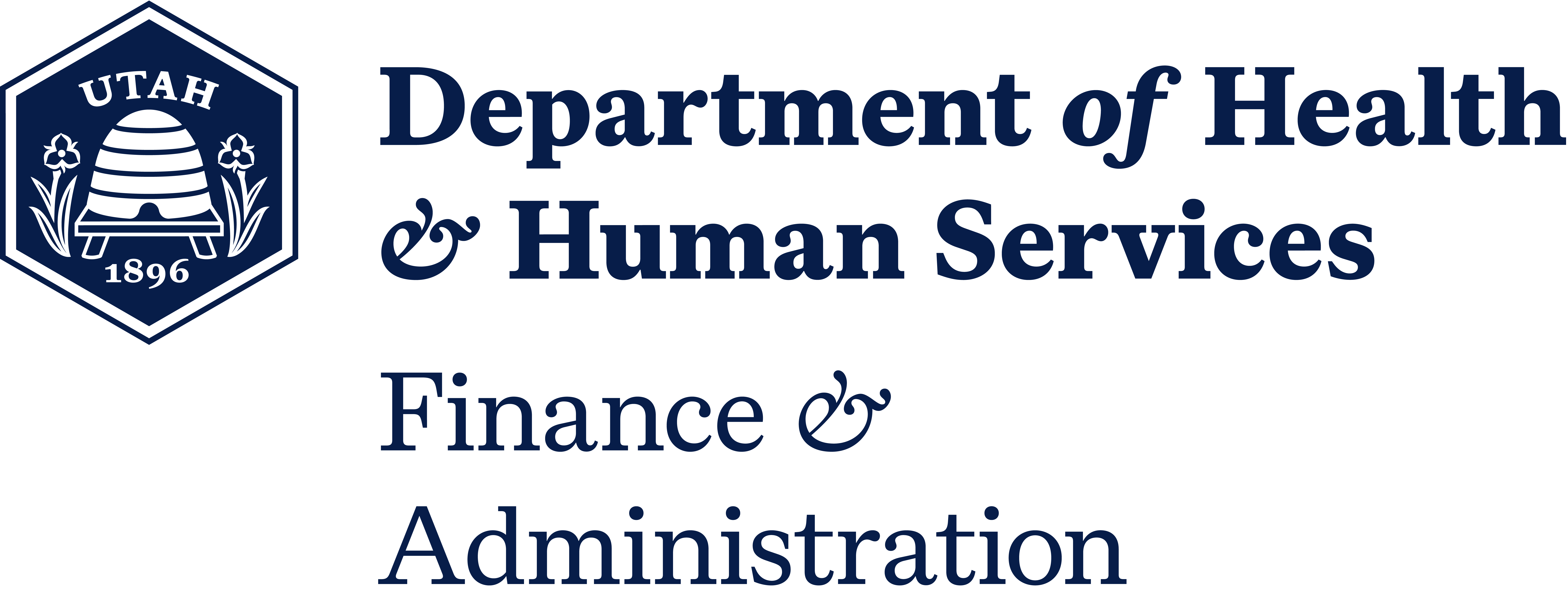 Department of Health and Human Services Division or Finance and Administration logo in blue stacked