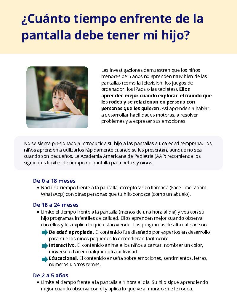 How much screen time should my child have Spanish flyer