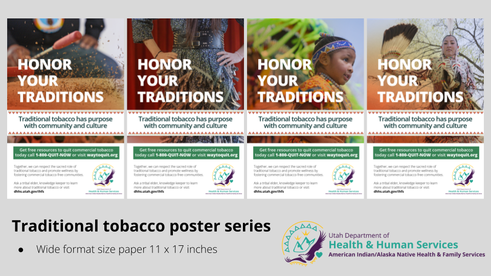 Four examples of traditional tobacco posters titled "Honor your traditions", 11" by 17" print.