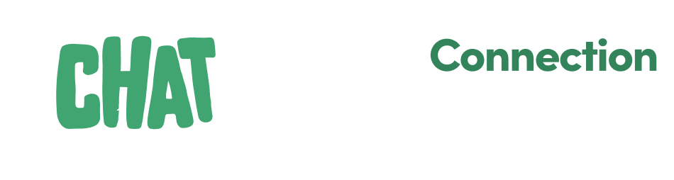 Green background with "CHAT" in a speech bubble to the left. Text reads "Family Connection for Healthy Futures," suggesting communication and unity.